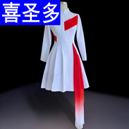 喜圣多新款大合唱服演出服女長(cháng)裙成人舞臺表演服裝合唱團朗誦比賽晚禮服 紅白色短裙 3XL