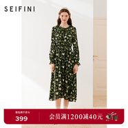 詩(shī)凡黎（'SEIFINI）碎花荷葉領(lǐng)茶歇長(cháng)裙2023秋冬新款針織馬甲女 綠色連衣裙 L 165/88A
