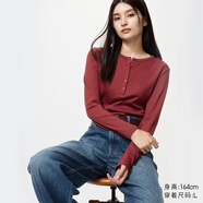 優(yōu)衣庫女裝羅紋亨利領(lǐng)T恤/長(cháng)袖修身短款內搭打底479591 487908 479591/17棗紅色 L
