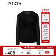 PORTS寶姿商場(chǎng)同款女裝春季簡(jiǎn)約純色亮絲長(cháng)袖針織毛衣 星際藍 XL