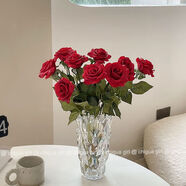 語(yǔ)森憶ins保濕玫瑰花仿真花餐桌擺件花瓶客廳假花擺設插花束裝飾花 10玫瑰紅+美人腰幻彩小