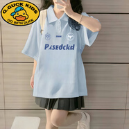 G.DUCKKIDS學(xué)院風(fēng)polo衫短袖t恤純棉少女大童夏季2025初中高中學(xué)生寬松上衣 PSED-藍色歐洲站/簡(jiǎn)約/短-袖t恤 165 S