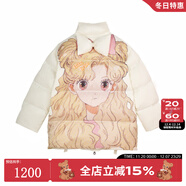 LALABOBO加厚保暖羽絨服女可愛(ài)歐若拉印花蝴蝶結寬松百搭休閑外套 時(shí)尚潮 米色（歐若拉） S