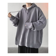 SMVP鹿毛絨廢土風(fēng)連帽毛衣男士冬季日系大碼復古慵懶軟糯針織衫外套 M1灰色 XL 【130-145斤】