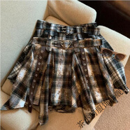 茶小阿復古格子不規則半身裙打底裙秋冬新款時(shí)尚百搭修身顯瘦短裙 主圖款 L 110--120