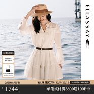 歌力思（ELLASSAY）【張婧儀同款】初戀小白裙新款100%桑蠶絲法式鏤空真絲連衣裙 純凈白 S