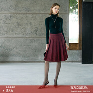 顏域（YANYEE）【52%羊毛】顏域百褶裙子女冬2025新款紅色中長(cháng)款A字毛呢半身裙 紅色 XL/42