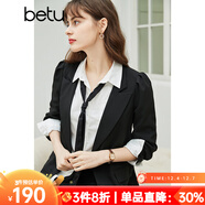 betu百圖女裝小西裝韓版職業(yè)西服收腰顯瘦春季新款九分袖外套2102T31 黑色 M