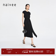 納薇（naivee）新款復古高級腰帶鏤空氣質(zhì)連衣裙優(yōu)雅赫本風(fēng)小黑裙女 黑色 S 155/80A