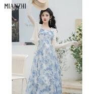 棉致法式碎花淺藍色方領(lǐng)吊帶連衣裙超仙海邊度假沙灘裙別致絕美兩件套 米白開(kāi)衫 【單件】 L 105-120斤