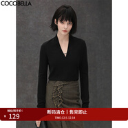 COCOBELLA設計感V領(lǐng)簡(jiǎn)約氣質(zhì)針織衫女秋氣質(zhì)OL多色打底衫TS98NH 黑色 M