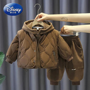 迪士尼（Disney）男童冬季棉服套裝2025新款1-9歲兒童馬甲三件套冬裝加厚衣服外穿 咖色冬款加厚三件套 140