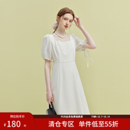 范思藍恩夏季氣質(zhì)拼接方領(lǐng)連衣裙夏季新款純色高腰顯瘦女裙泡泡袖裙子短款 白色 S
