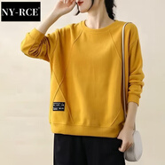 NY-RCE休閑衛衣女套頭春秋季新款韓版洋氣時(shí)尚寬松長(cháng)袖上衣外套潮 黃色 L 建議100-115斤
