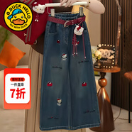 G.duck小黃鴨童裝女童套裝春秋2025新款兒童衣服女孩中大童條紋毛衣褲子 憤怒鳥(niǎo)單牛仔褲 150 建議140-150cm11-12歲