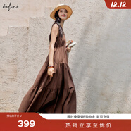 伊芙麗（eifini）伊芙麗高腰線(xiàn)蛋糕分層下擺超顯瘦吊帶連衣裙2025夏裝新款茶歇裙子 茶褐色 M 100-110斤
