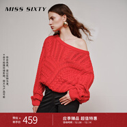 MISS SIXTY毛針織衫女復古麻花紋理毛衣不對稱(chēng)慵懶風(fēng) 大紅 XS