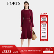 PORTS女裝2024秋季新款優(yōu)雅收腰系帶連衣裙 濃郁銹色 10