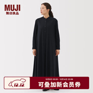 無(wú)印良品（MUJI）女式 法蘭絨 立領(lǐng)長(cháng)袖連衣裙女裝裙子純棉連身裙25年冬季 深藏青色 XL (165/92A)