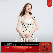 三彩獨醒2025夏季新款法式復古溫柔風(fēng)波點(diǎn)方領(lǐng)連衣裙收腰長(cháng)裙F 米白色幾何 S 155/80A