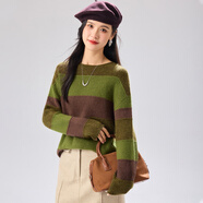 金菊【綿羊毛兔毛】2026新款秋冬條紋拼接時(shí)尚保暖毛衣女羊毛衫針織衫