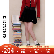 banana cici2024年春季新款復古感A字高腰絲絨黑半裙百褶短裙C241QZ556 百搭黑 M