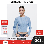 UR2025秋季新款女裝休閑絞花肌理櫻桃刺繡針織開(kāi)衫UYY950116 淺藍 M