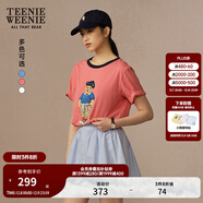 Teenie Weenie【明星同款】小熊女裝T恤夏季新款情侶撞色印花短袖 中粉色 S