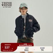 Teenie Weenie小熊秋冬簡(jiǎn)約休閑復古飛行員夾克棉服棒球服外套女裝 黑色 L (170)