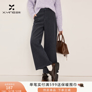 香影灰色格子毛呢闊腿褲女2025冬季新款高腰寬松直筒九分休閑褲子 深灰 XL 170/92A/125-140斤