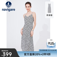 Navigare意大利小帆船無(wú)袖連衣裙女士夏季修身時(shí)尚碎花裙薄款吊帶裙 科技白/黑 L 碼