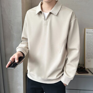 AEMAPE美國蘋(píng)果高端假兩件翻領(lǐng)衛衣男2025新款春秋季男裝長(cháng)袖T恤潮牌寬 6791米白 M 約90~120斤可穿