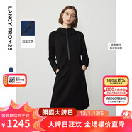 朗姿設計感復古休閑連帽收腰輕運動(dòng)衛衣連衣裙冬季新款裙子 黑色2 S