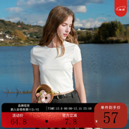 三彩2025秋款修身短款圓領(lǐng)T恤正肩短袖上衣基礎套頭衫休閑M 珍珠白 S 155/80A