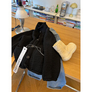 慵懶高級感黑色立領(lǐng)軟糯麻花毛衣外套秋冬新款加厚寬松針織衫上衣 黑色毛衣 L