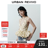 UR2025秋季新款女裝法式碎花掛脖系帶花苞吊帶衫UWG250176 米白印花 S