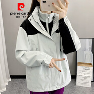 皮爾卡丹（pierre cardin）三合一沖鋒衣男女情侶款加絨加厚外套防水滑雪服戶(hù)外徒步登山上衣 白灰(男女同款-有內膽) XS (建議體重：95-105斤)