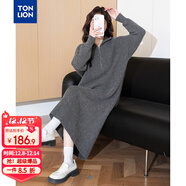 唐獅（TonLion）2025秋冬女翻領(lǐng)拉鏈寬松長(cháng)袖連衣裙