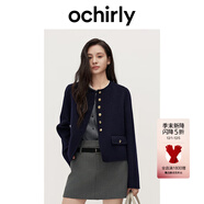 歐時(shí)力（ochirly）歐時(shí)力澳進(jìn)口美麗諾羊毛雙面呢小香風(fēng)短外套24秋冬新 藏青 L