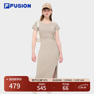 FILA FUSION斐樂(lè )潮牌女子針織連衣裙簡(jiǎn)約修身開(kāi)衩長(cháng)款裙子 灰褐卡其-DK XS (155) 76A