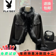 花花公子（PLAYBOY）品牌2025新款輕奢氣質(zhì)皮毛一體服高端洋氣毛絨拼接款 黑色 M 80-110斤