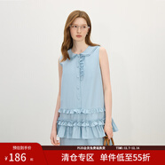 范思藍恩娃娃領(lǐng)花邊減齡無(wú)袖連衣裙女夏季2025新款甜美裙子2537 藍色 M