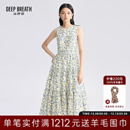 深呼吸DEEP BREATH女裝無(wú)袖收腰長(cháng)裙印花背心蛋糕裙連衣裙A500458 白底藍花 XL (5)
