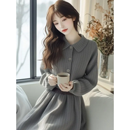 皮爾卡丹（pierre cardin）官方高端感超好看毛衣長(cháng)裙子顯瘦氣質(zhì)灰色針織內搭連衣裙女秋冬配 品牌旗艦灰色針織連衣裙 M 105斤以下