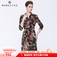 沐蘭MORELINE修身印花連衣裙長(cháng)袖中長(cháng)款熟女及膝名媛熟女連衣裙5621103 圖片色 M 38