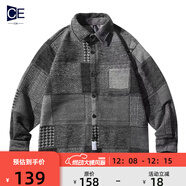冊裁男裝搭配一套秋冬日系復古拼接格子襯衫百搭毛呢外套休閑束腳褲 灰色(襯衫） M