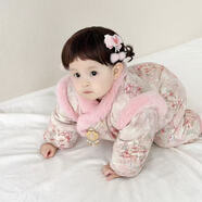 夢(mèng)怡棠嬰兒0-6個(gè)月服裝男女公主風(fēng)爬服卡通連體衣洋氣可愛(ài)外出春秋哈衣 粉色桃花朵朵連體（秋冬加厚） 66cm 建議8-12斤