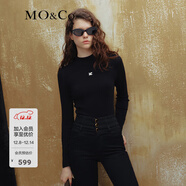 MO&Co.半高領(lǐng)打底衫MC刺繡顯瘦緊身打底毛針織衫上衣女摩安珂 黑色-第2批 M 165