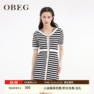 OBEG歐碧倩新復古回潮春經(jīng)典條紋海軍領(lǐng)修身針織裙連衣裙50461531 黑白條 S /160/36