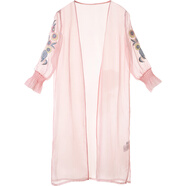 裂帛2025年夏季新款薄款刺繡中袖開(kāi)衫上衣寬松蕾絲衫外套女 粉色 S